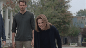 Deanna's voice breaks through Rick's #murderhaze as she commands him to Stop. Right. Now. (Meaning: Stop, or you will be banished, and your family, and chosen family, will have to choose whether to go with you, or to stay. You choose, but I suggest you fucking stop. Right now.)