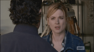Jessie narrows her eyes at Rick.