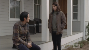 Maggie assures Glenn that she will go and talk to people today, before the meeting, plead Rick's case.