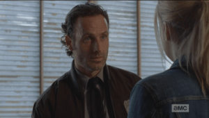 Rick's look says, Dude, because I'm falling in love with you. But, being a guy and all, he can't quite manage to find the words to answer her question, and so Rick says nothing.