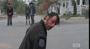 Bloody Rick looks up at these words...