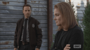 Now would be a good time to say something comforting to Deanna Monroe, but Rick Smash! is too filled with id and righteous rage (and the straight up desire to simply kill McBeaty and take his woman), so instead, Rick clumsily stumbles into the conversation with, 