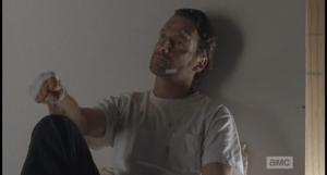 Rick takes this all in, his fingers working. How are you enjoying this nice little war you've started so far, Rick Grimes? Any 20/20 hindsight kicking in yet?