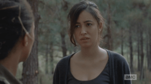 Sasha whirls around to Rosita, who looks at her friend helplessly.