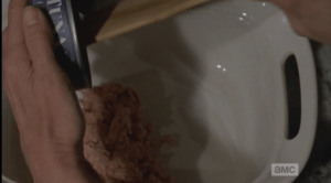 ...and we see Carol's hands as she prepares a tuna casserole.