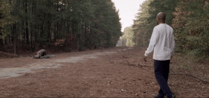 As he walks towards the walker, Gabriel calls,
