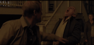 McBeaty pushes Reg, then slashes his throat with the katana. Horrible. Just horrible.