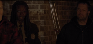 Michonne speaks up, says archly, 