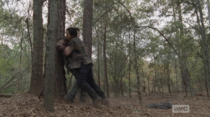 Glenn, being shot, has the definite disadvantage of being wounded, losing blood, but he manages to land some good shots at Nicholas...