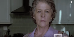 Carol's looking fierce, and ever watchful, in the kitchen...