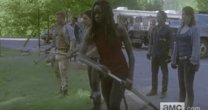 And as we see Michonne draw her katana, it appears that help is on the way...but is this inside the walls of Alexandria, or outside?