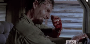 We see a shot of Rick, looking all crazy, driving what I think is the R.V....