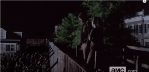 We see another shot of Rosita and Spencer, on lookout at the wall...is this a becoming a thing, Rosita and Spencer? Because that would be weird...
