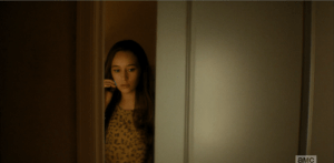 She walks by Alicia, who is leaving Matt a voicemail to call her, let her know how he's doing...