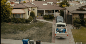 ...Madison, Travis, and their families load into the car, truck and pull out of the driveway.