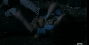 ...but Alicia, in her panic, can't seem to register this fact, and delivers a hard, fast elbow into Chris's nose. No good deed goes unpunished...