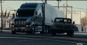 (truck horn blares)