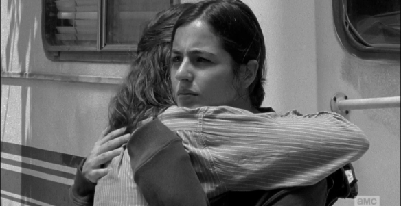 The girls hug, and Tara seems to be thinking, 