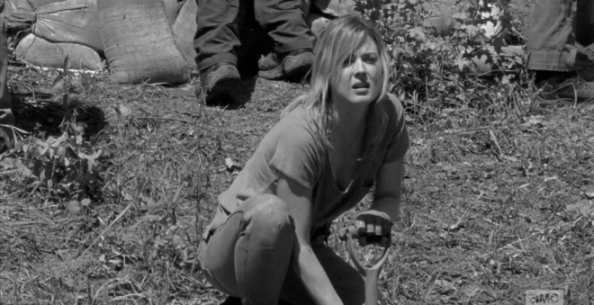 Jessie looks up from her digging to see...