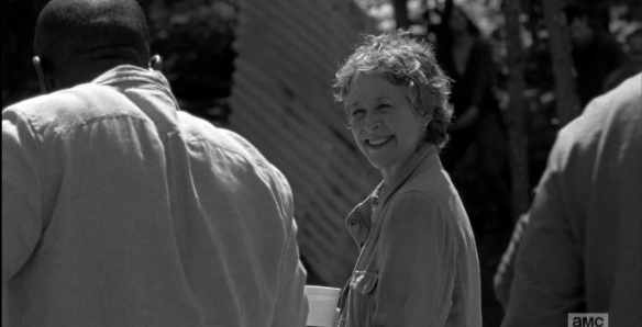 Carol beams a sunny Junior League smile at Morgan. 