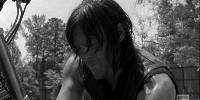 Daryl does not look up as he asks Rick,