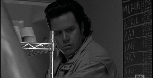 Well, apparently, Carter had a different take on the earlier day's events, because as Eugene stocks up in the commissary, he overhears the hushed whispers and scheming of Carter and others...