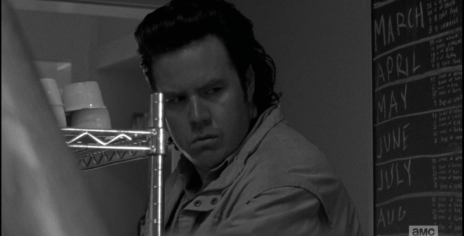 Well, apparently, Carter had a different take on the earlier day's events, because as Eugene stocks up in the commissary, he overhears the hushed whispers and scheming of Carter and others...