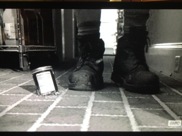 Poor Eugene is so shocked, he drops one of the cans in his armload, and it crashes to the floor, loudly.