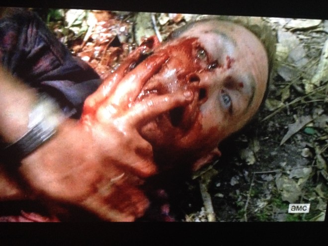 Carter's eyes are wild, and he keeps screaming in his panic and agony...