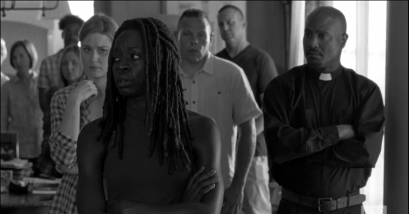 Michonne, being brilliant as well as beautiful, and a badass, points out that the sound of the walkers draws more walkers, who fall in, making more sound, drawing more walkers...it's a horrible equation of undead exponentialism!