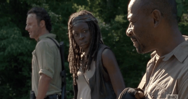 As they stand there, Michonne looks over at Morgan, as if waiting for him to say something, and he does.