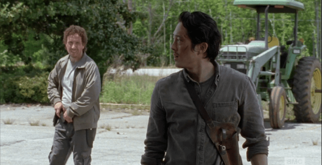 Tractor store, present day...Glenn turns to Heath, asks,